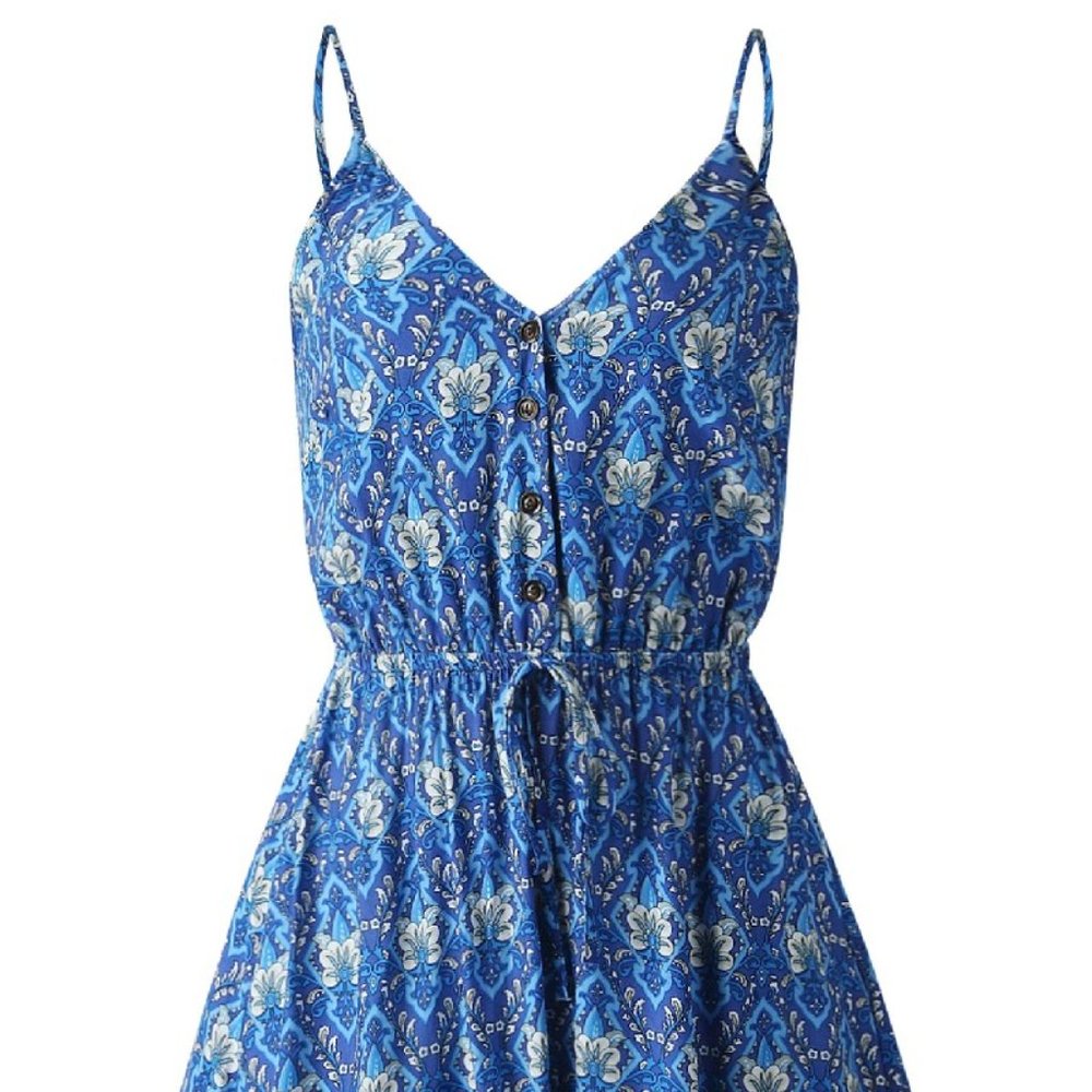 V Neck Flroal Printed Mini Dress